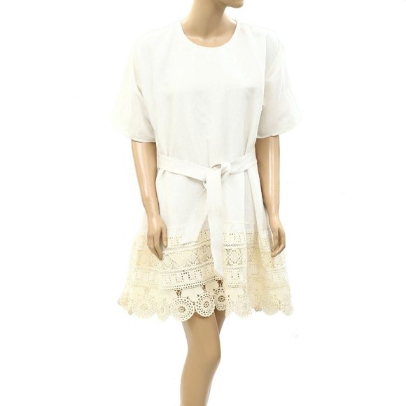 Sea New York Crochet Lace Mini Dress Ivory Cotton Oversized Resort M New